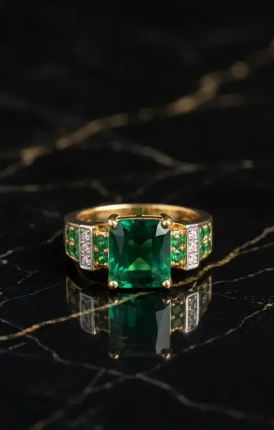 Anillo Vintage Esmeralda Real y Cristales - miniatura 1