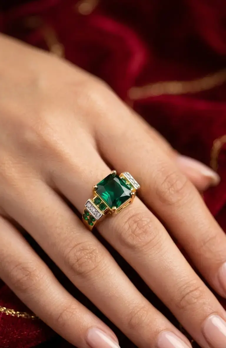 Anillo Vintage Esmeralda Real y Cristales - 2