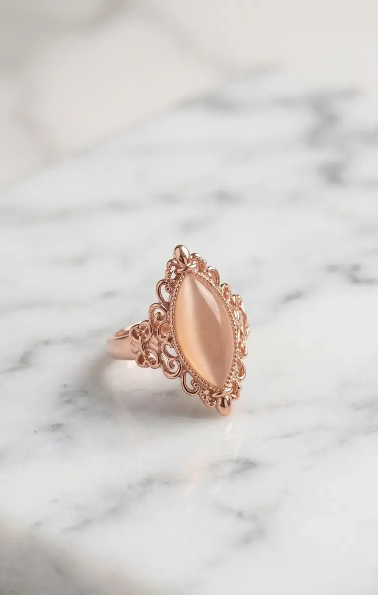 Anillo "Aura" de Ópalo Rosado y Encaje de Oro Rosa - 1