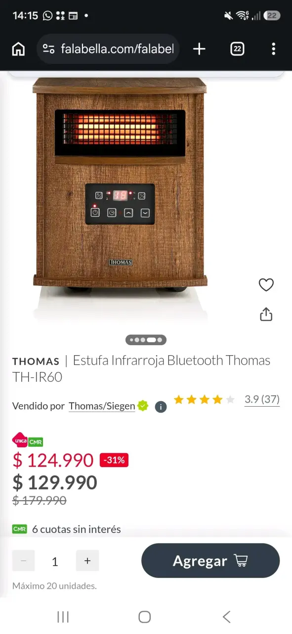 Calefactor eléctrico Thomas con control digital - 3