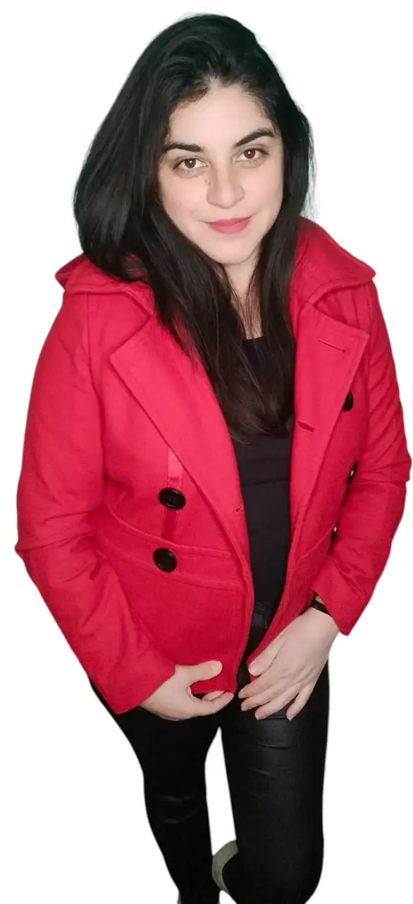Abrigo rojo de mujer con botones grandes - 2