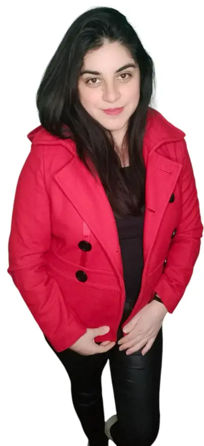 Abrigo rojo de mujer con botones grandes - miniatura 2