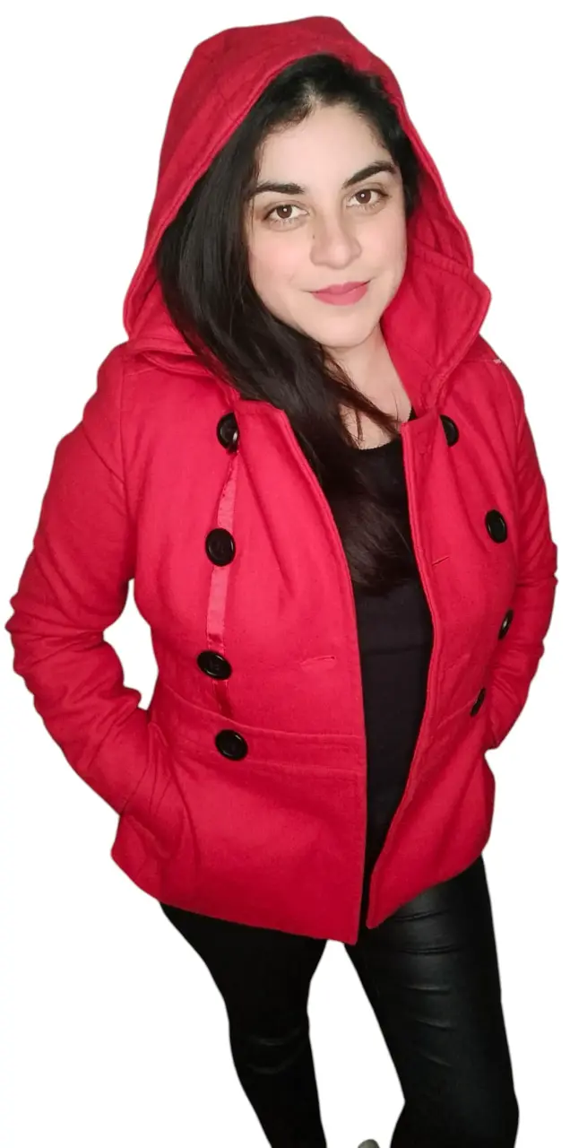 Abrigo rojo de mujer con botones grandes - 3