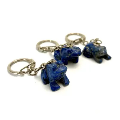 Pack 4 llaveros de piedra azul con figura de rana - miniatura 1