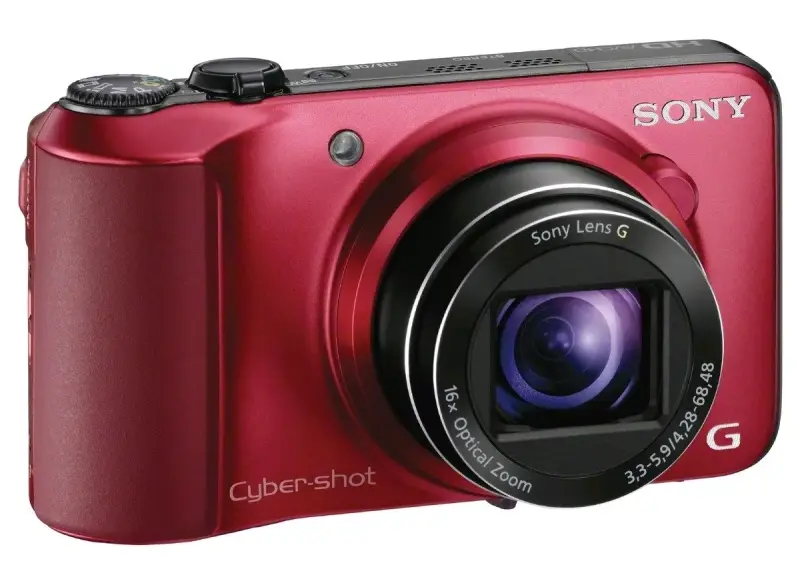 Cámara Sony Cyber-shot roja con zoom óptico 16x