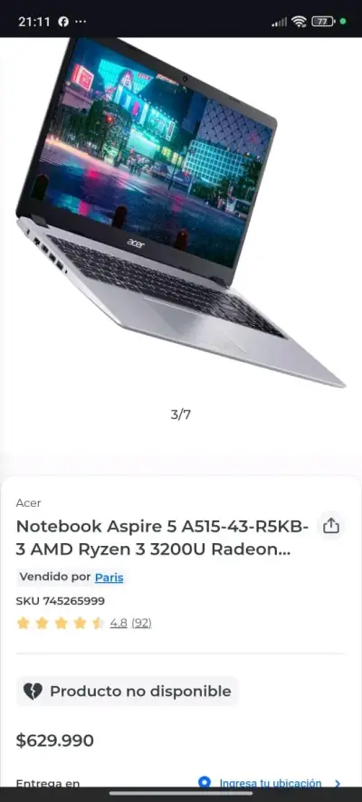 Notebook Acer Aspire 5 A515-43-R5KB AMD Ryzen 3 - miniatura 1