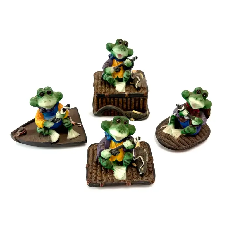 Figuras decorativas de ranas pescadoras vintage - 1