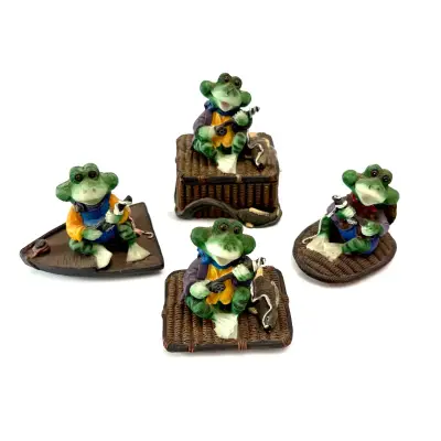 Figuras decorativas de ranas pescadoras vintage - miniatura 1