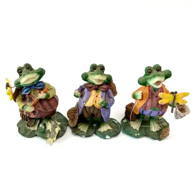 Figuras decorativas de ranas pescadoras vintage - miniatura 1