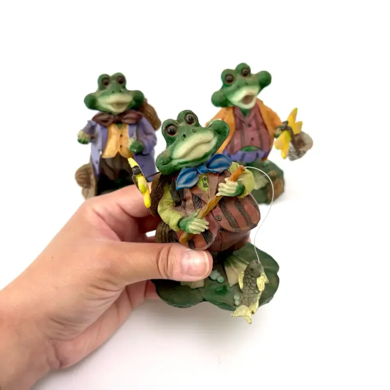 Figuras decorativas de ranas pescadoras vintage - 2