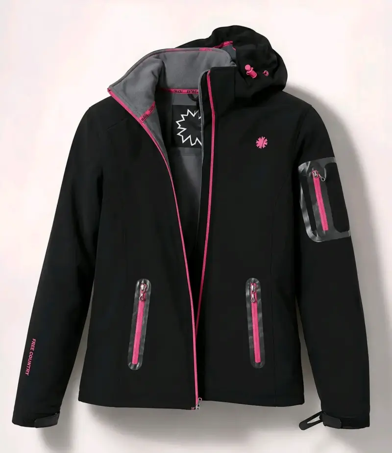 Chaqueta Softshell Negra con Detalles Rosados - 1