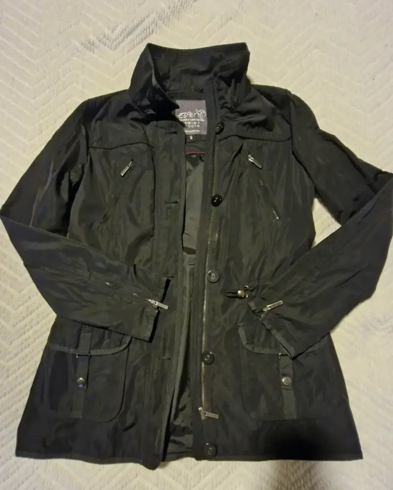 Parka delgada negra cargo para mujer - 4