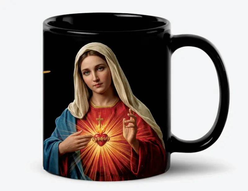 Taza de cerámica negra con imagen religiosa - 2