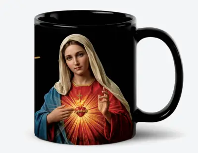 Taza de cerámica negra con imagen religiosa - miniatura 2