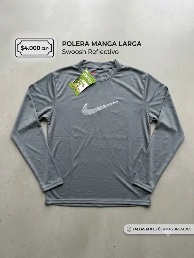 Polera manga larga gris con logo reflectivo