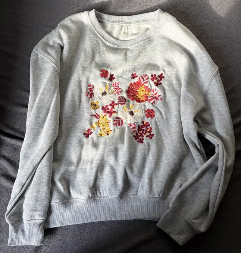Polerón gris con bordado floral