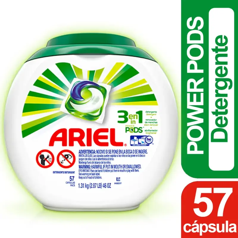 Detergente en cápsulas Ariel 3 en 1 Power Pods 57 unidades