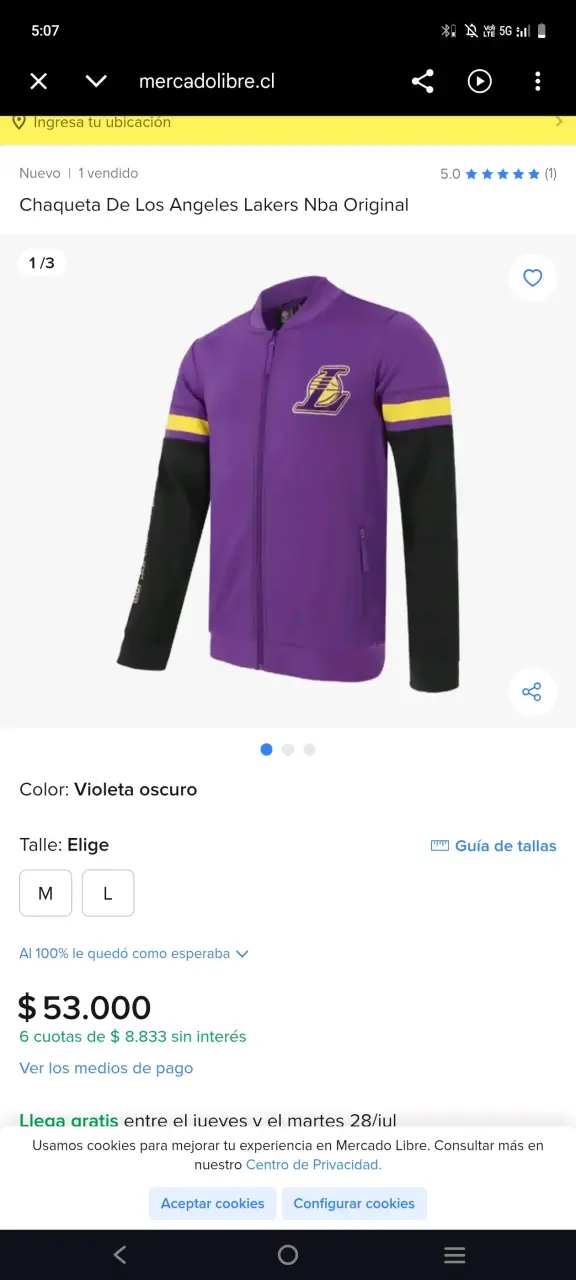 Chaqueta deportiva Lakers morada y negra - 3
