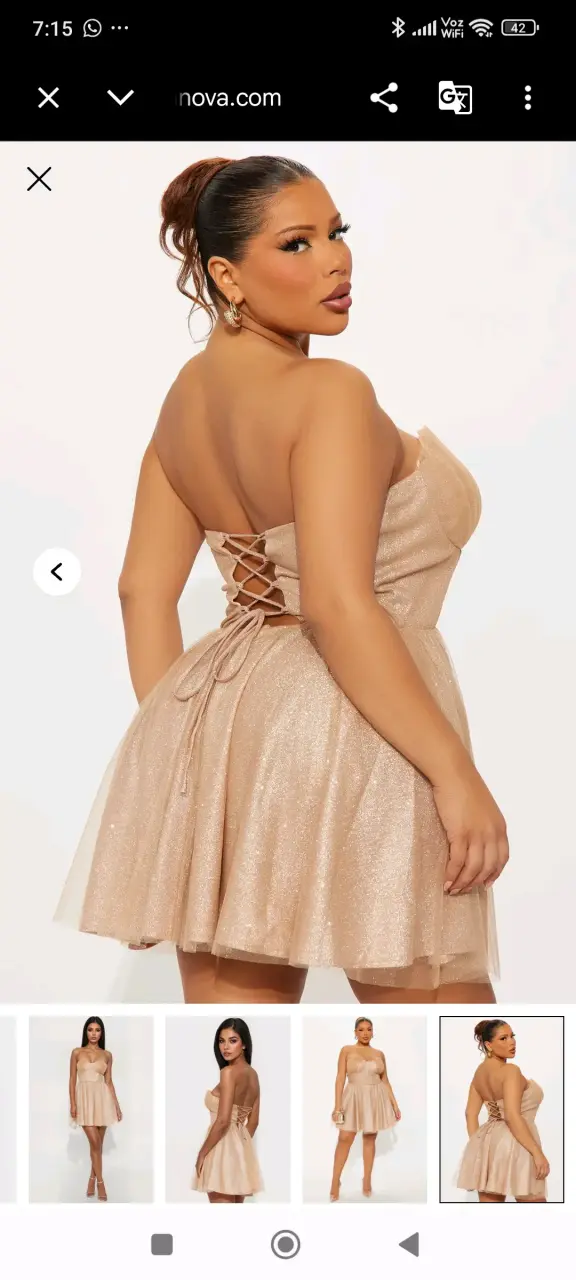 Vestido corto strapless dorado brillante - 1