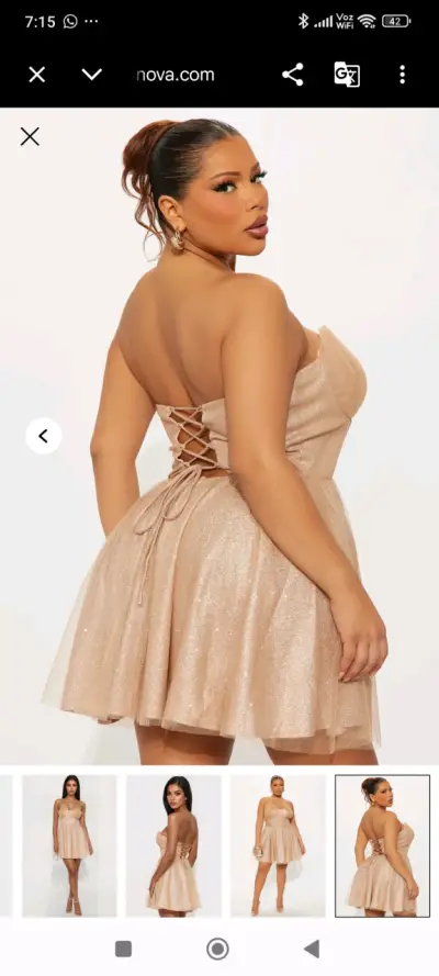 Vestido corto strapless dorado brillante - miniatura 1