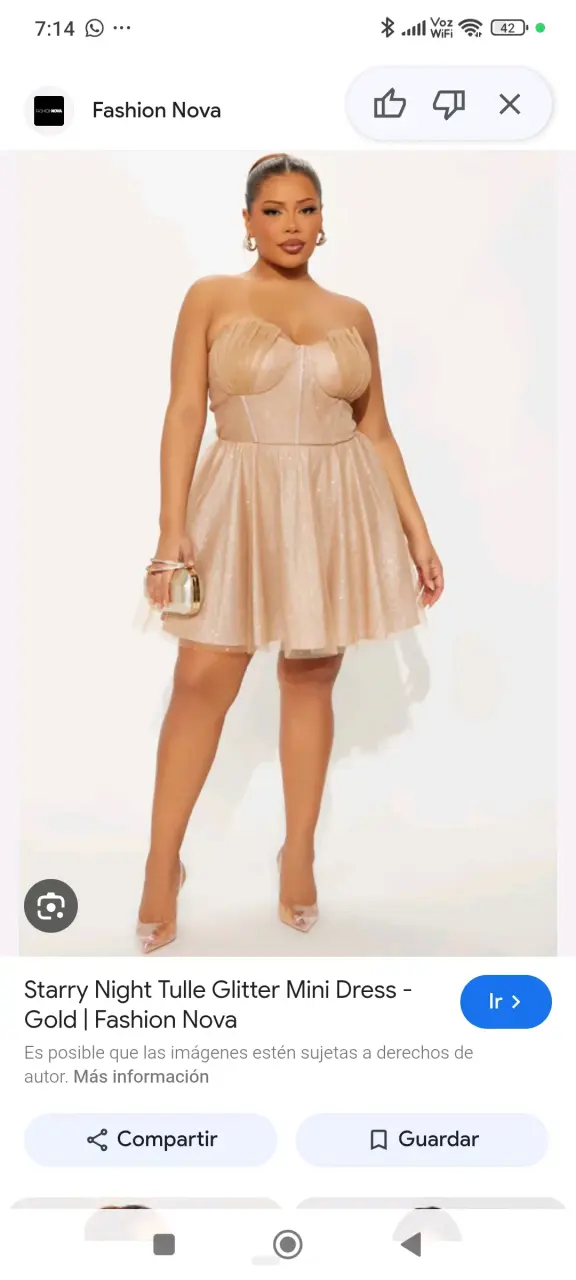 Vestido corto strapless dorado brillante - 2
