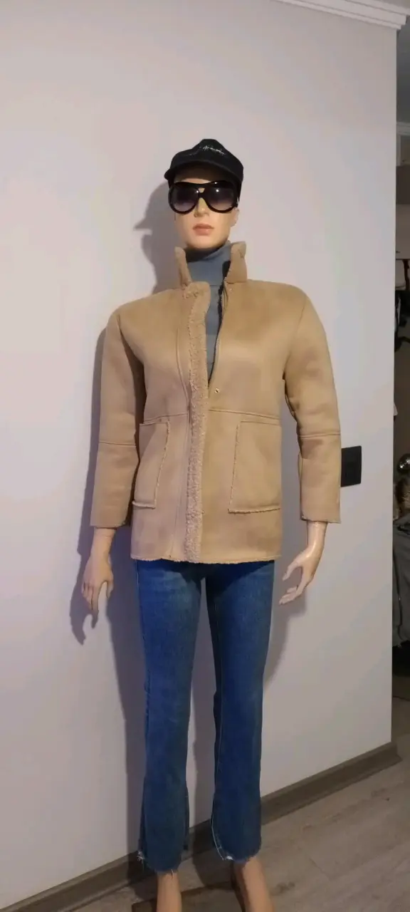 Abrigo gamolan de mujer beige con forro de lana - 2