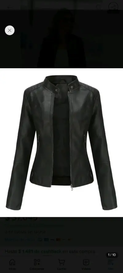 Chaqueta de cuero negra para mujer - miniatura 1