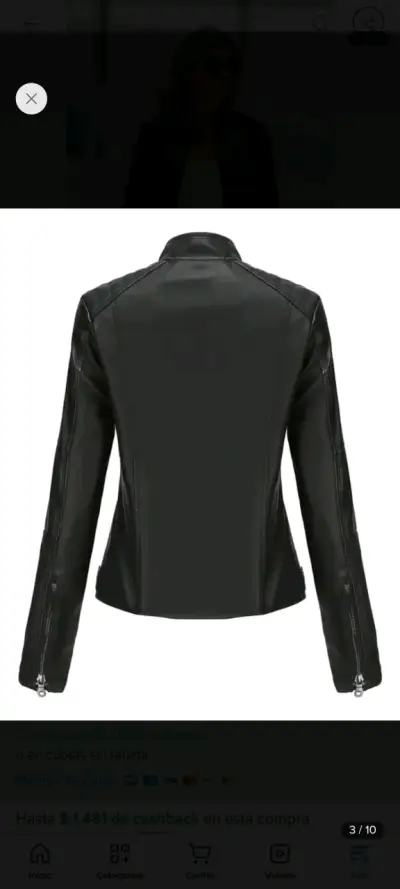 Chaqueta de cuero negra para mujer - miniatura 2