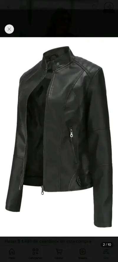 Chaqueta de cuero negra para mujer - miniatura 3
