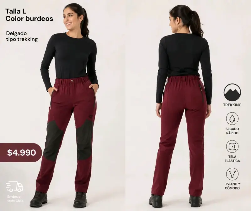 Pantalones trekking burdeos talla L