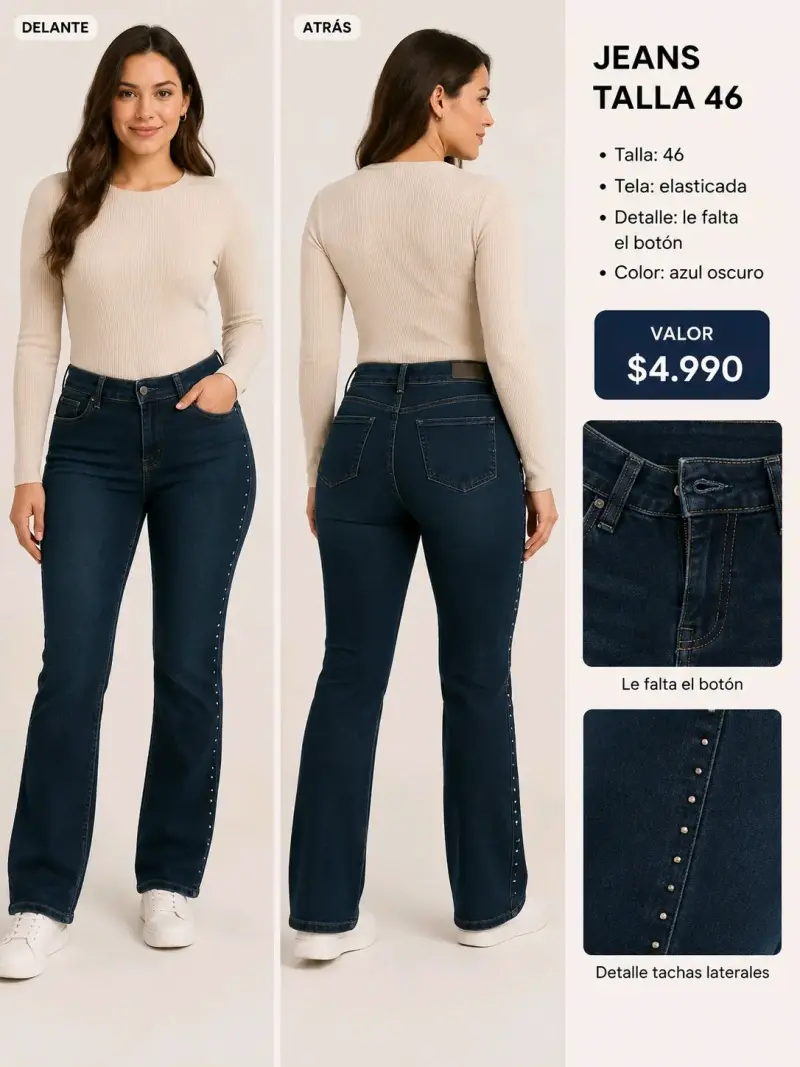 Jeans azul oscuro talla 46 con tachas