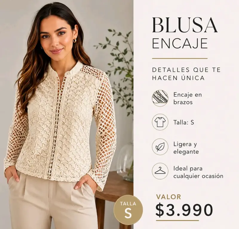 Blusa de encaje elegante talla S
