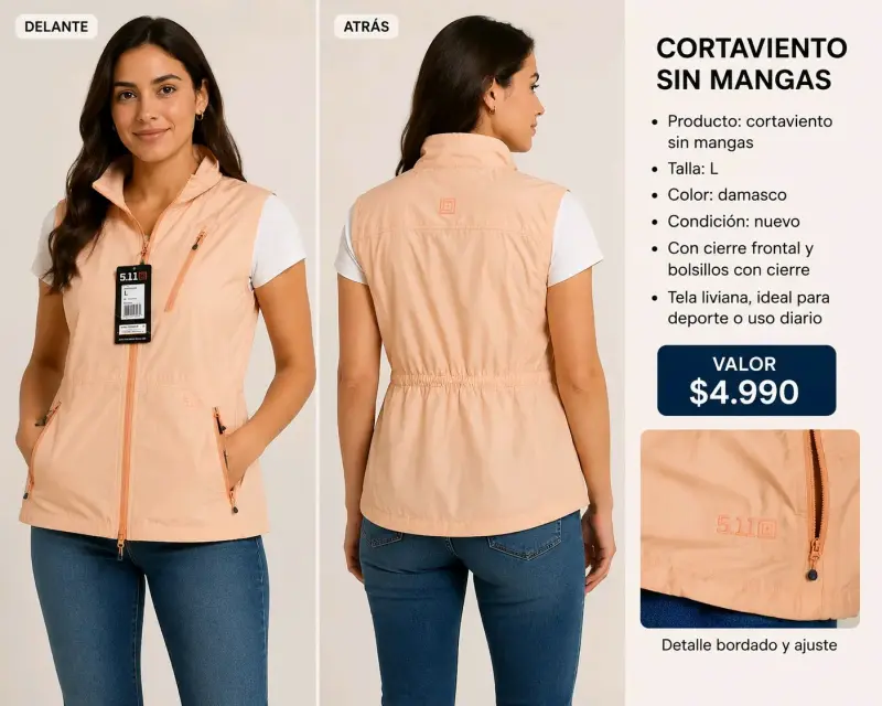 Cortaviento sin mangas color damasco 5.11