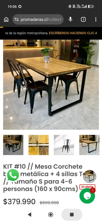 Mesa de comedor Corchete con 4 sillas metálicas - miniatura 1