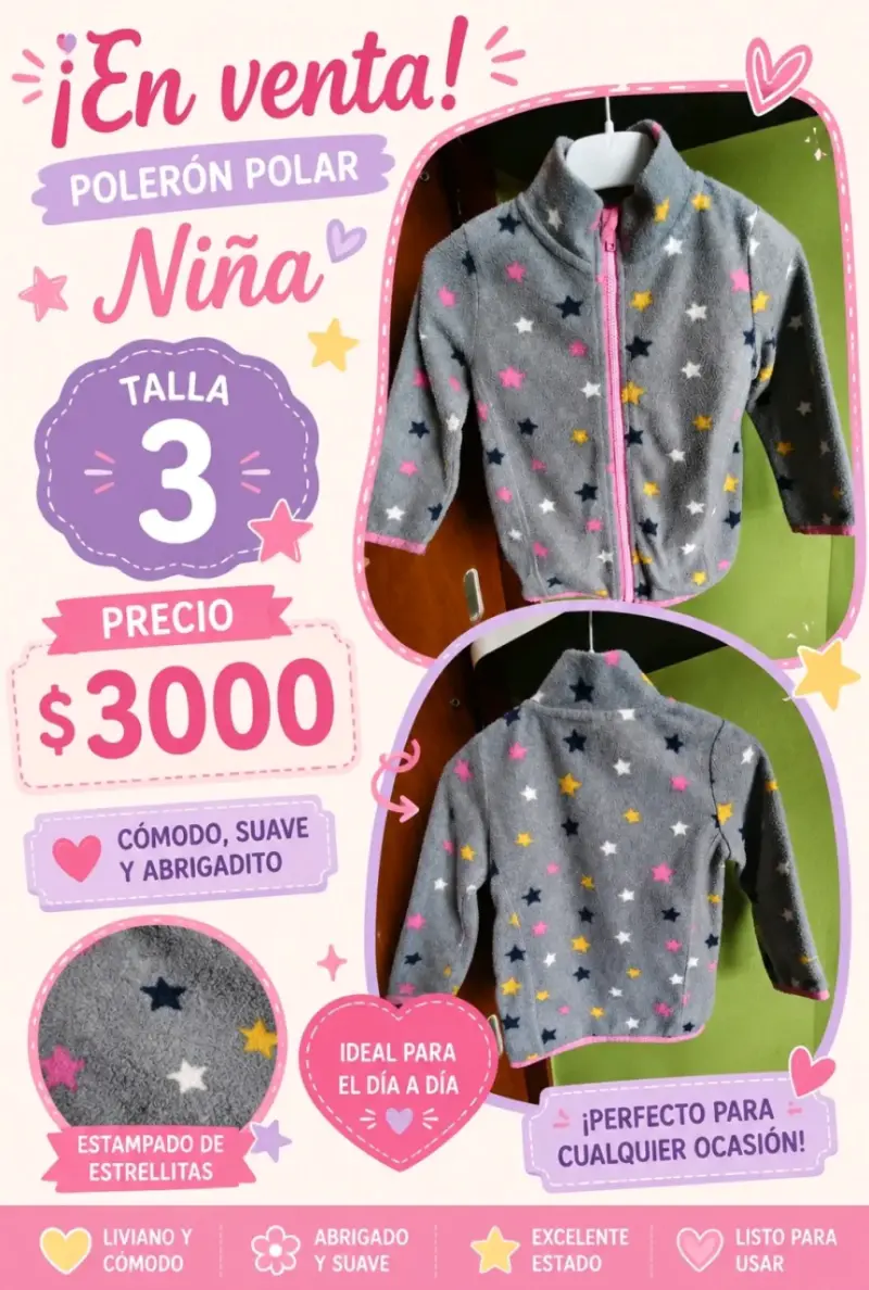 Poleron de polar niña Talla 3 - 1