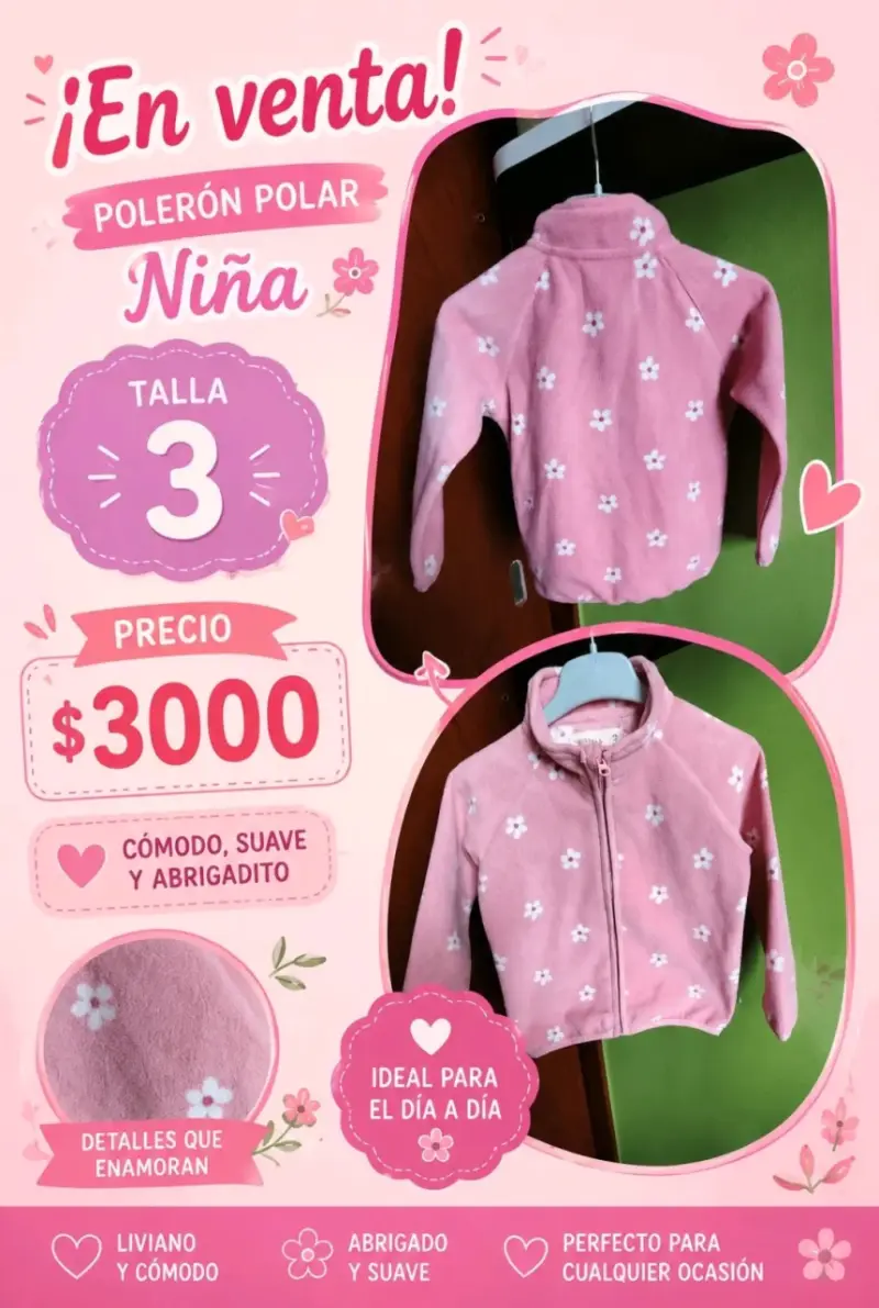 Poleron de polar niña Talla 3 - 2