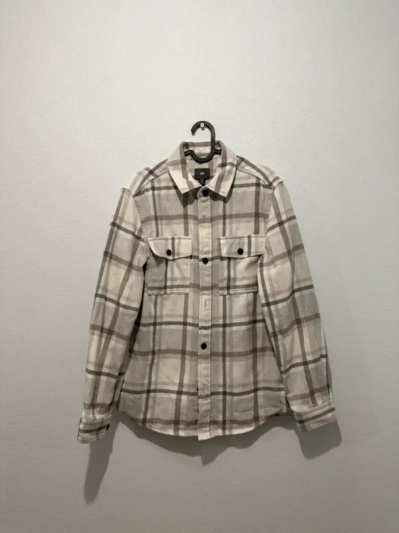 Camisa de franela a cuadros beige para hombre