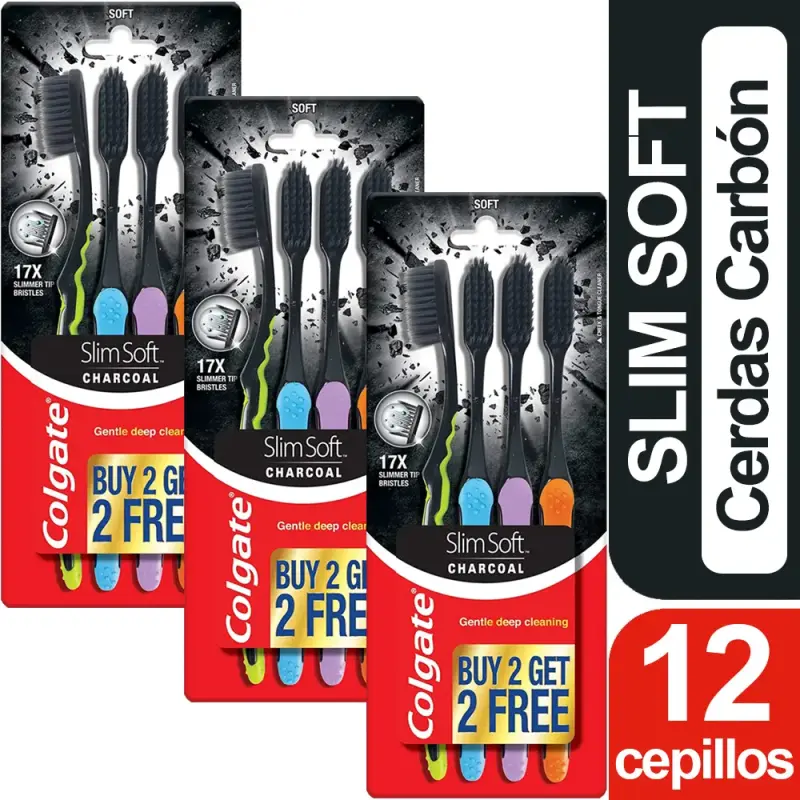 Pack de 12 cepillos de dientes Colgate Slim Soft Carbón - 1