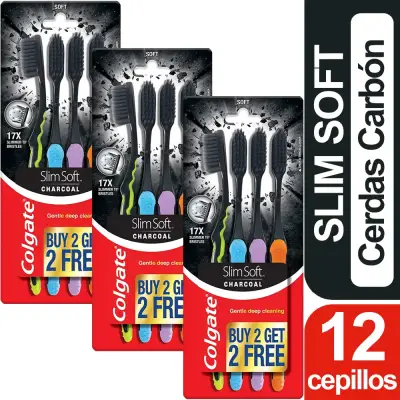 Pack de 12 cepillos de dientes Colgate Slim Soft Carbón - miniatura 1