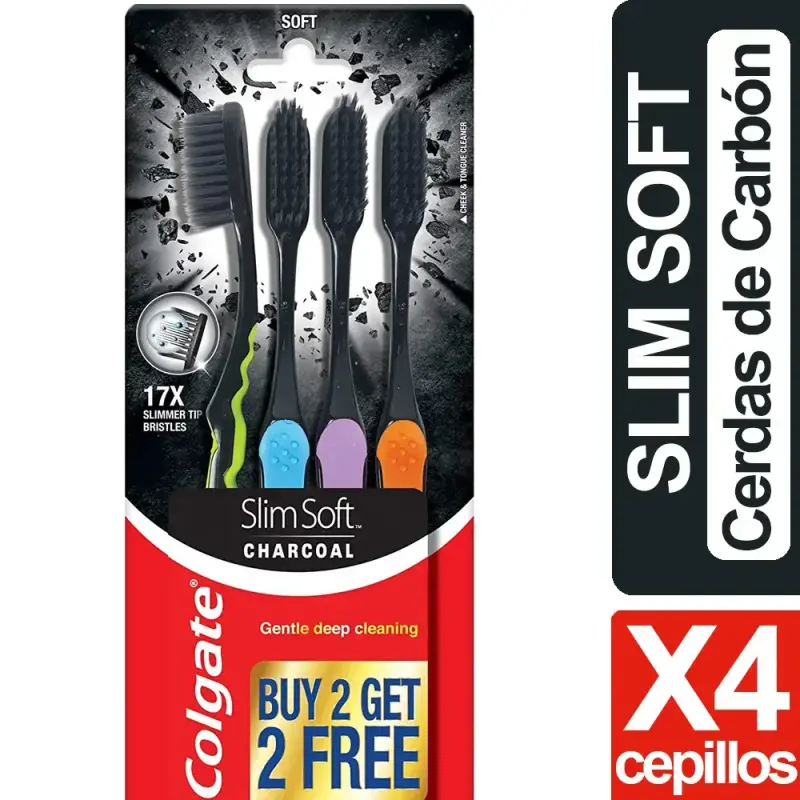 Pack de 12 cepillos de dientes Colgate Slim Soft Carbón - 2