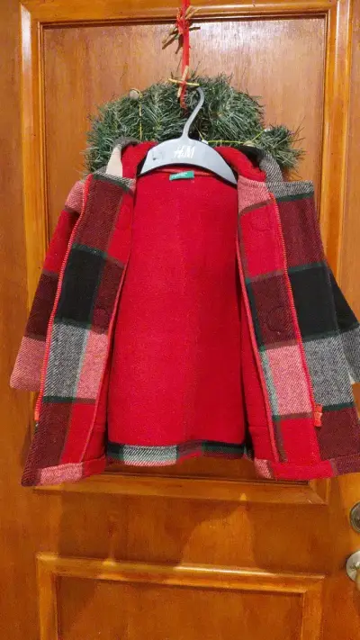 Abrigo infantil a cuadros rojo y beige - miniatura 3