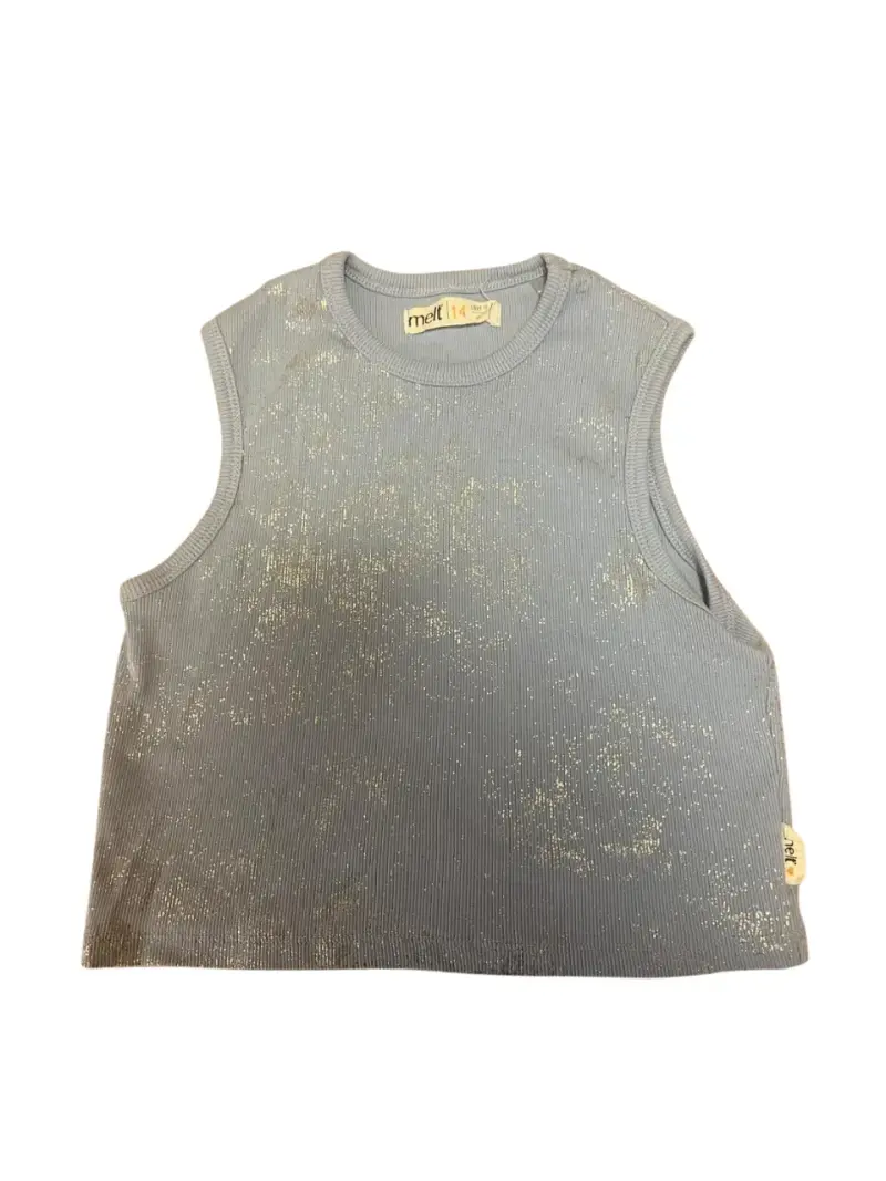 Polera sin mangas gris con brillo para niña Melt