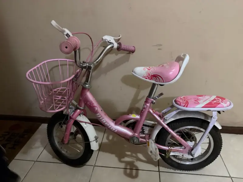 Bicicleta infantil rosada con canasto - 1