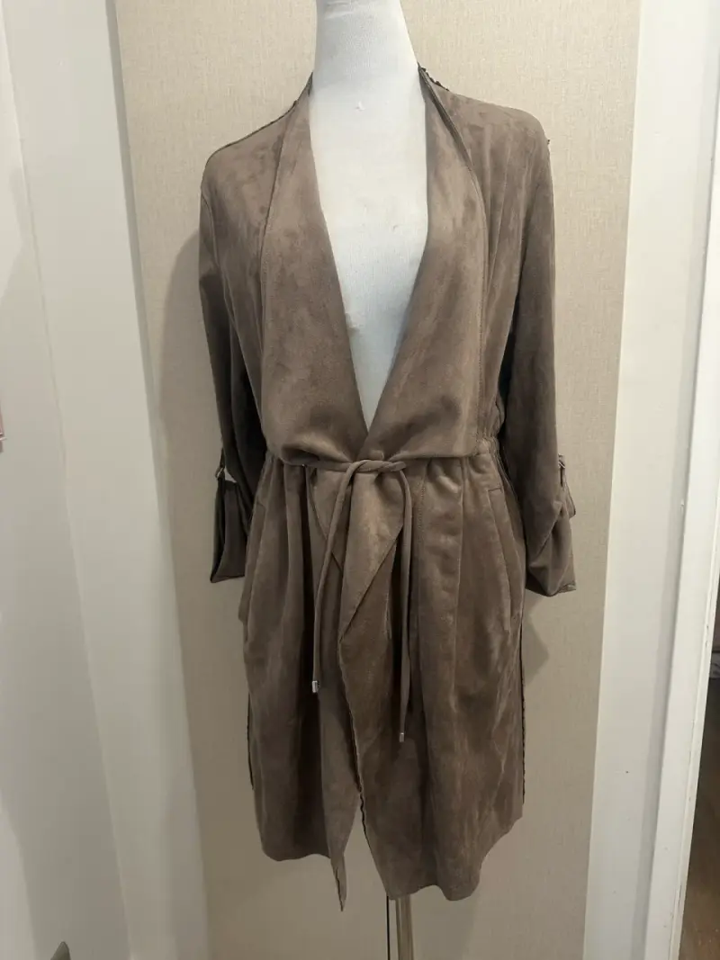 Chaqueta abierta de gamuza marrón para mujer - 2