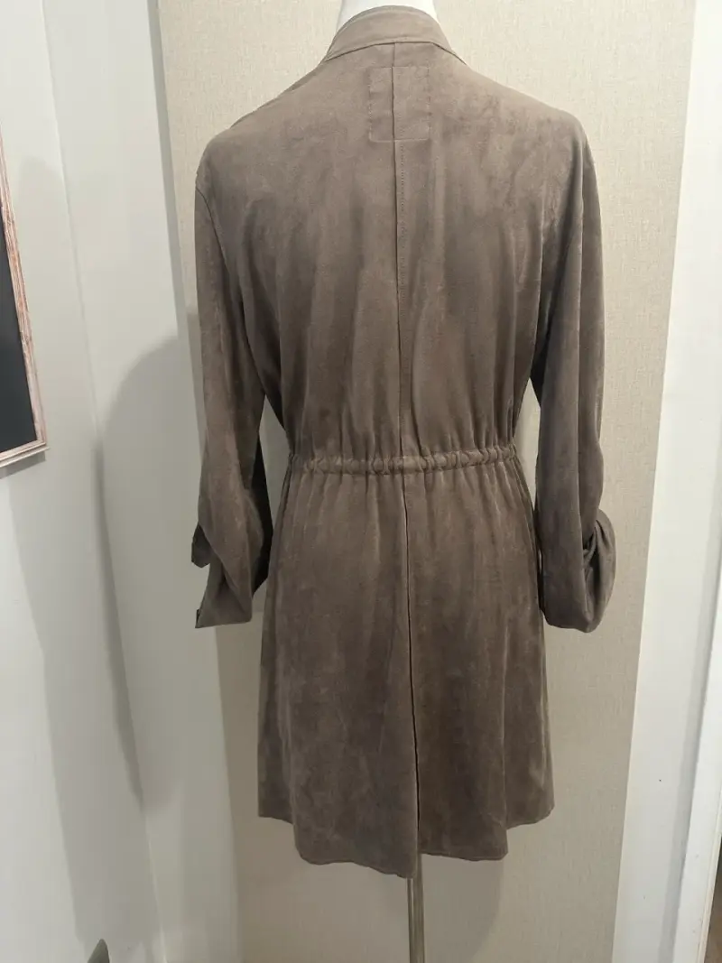 Chaqueta abierta de gamuza marrón para mujer - 3