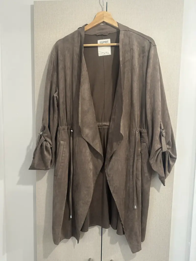 Chaqueta abierta de gamuza marrón para mujer - 5
