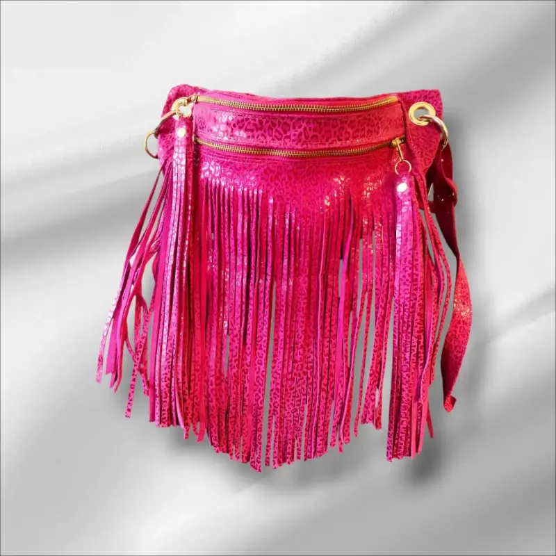 Banano fucsia con flecos y estampado animal print - 3
