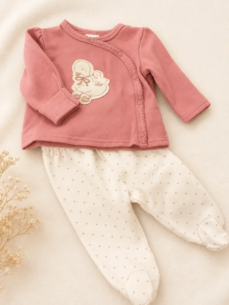 Conjunto de bebé rosado con diseño de patito - 1