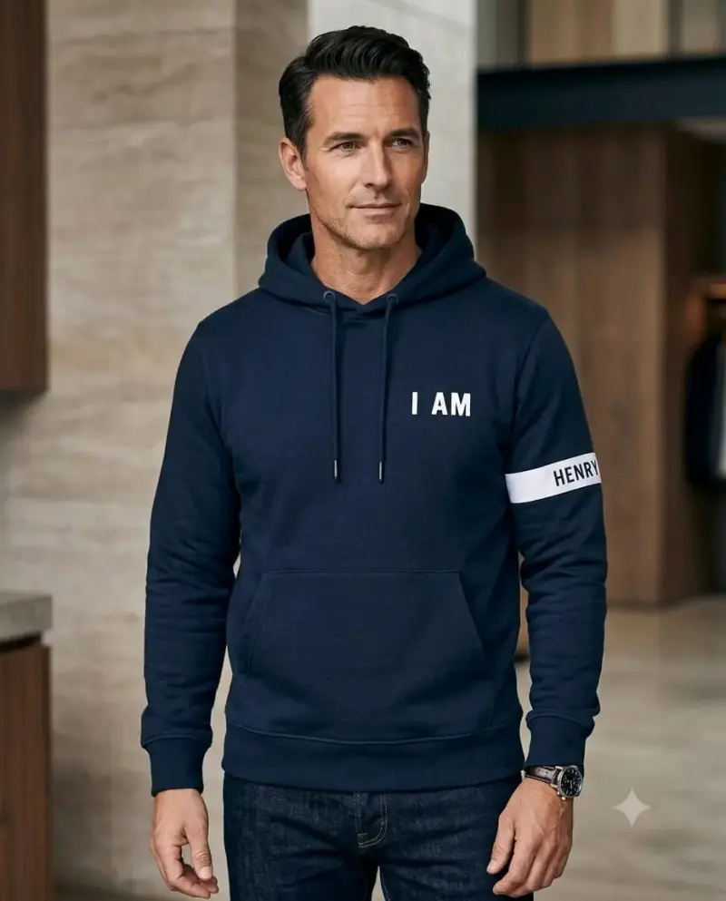 Polerón con capucha azul marino para hombre - 1