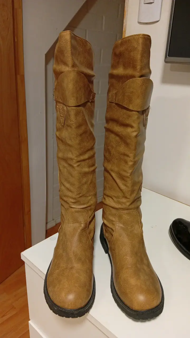 Botas largas de cuero marrón para mujer - 2